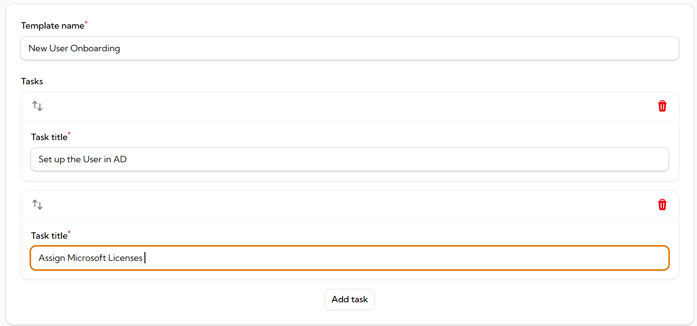 Canned task list interface